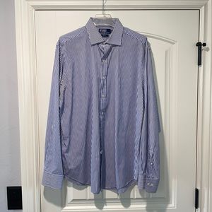 Polo Ralph Lauren Button Up Dress Shirt Royal Blue/White Bengal Stripe Sz 17/XL
